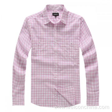 Men's Double Pockets Pink White Checked Shirts